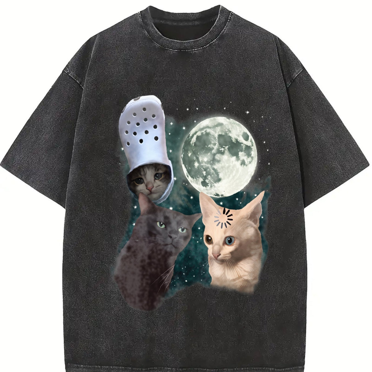 Three Cats Moon Vintage Washed T-Shirt product image 2