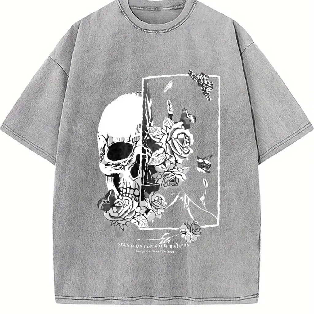 Gothic Skull & Rose - Dark Art Vintage Washed T-Shirt product image 5