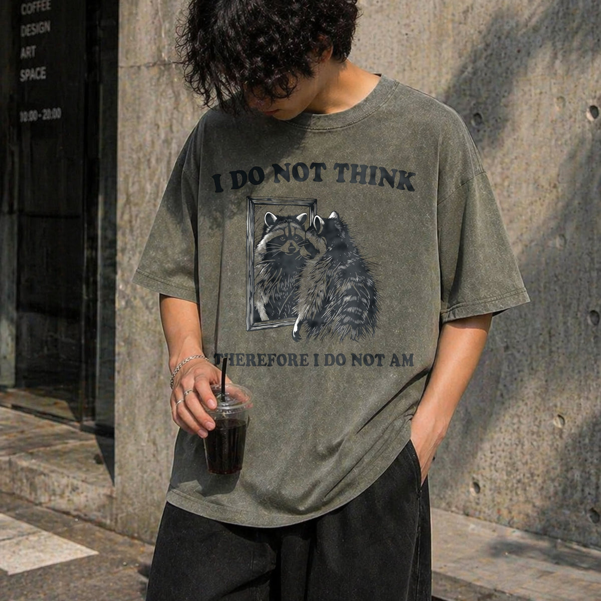 I Do Not Think Raccoon Funny Vintage Washed T-Shirt product image 4