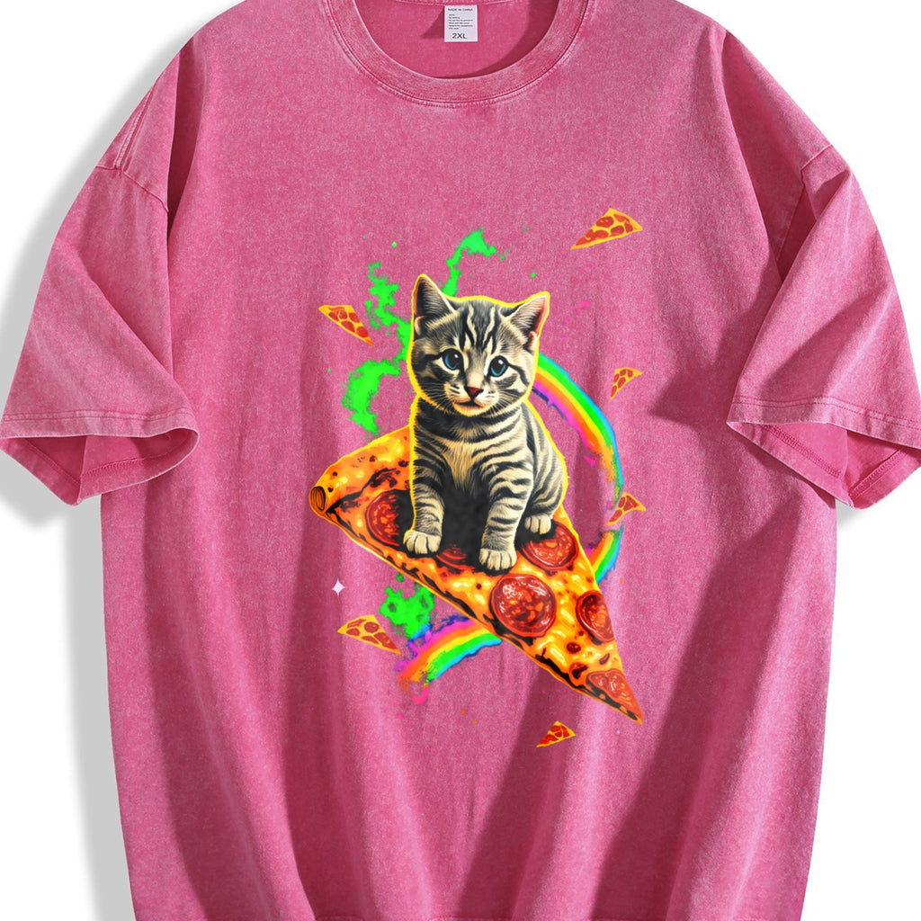 Cat Meme Pizza Galaxy Vintage Washed T-Shirt product image 7