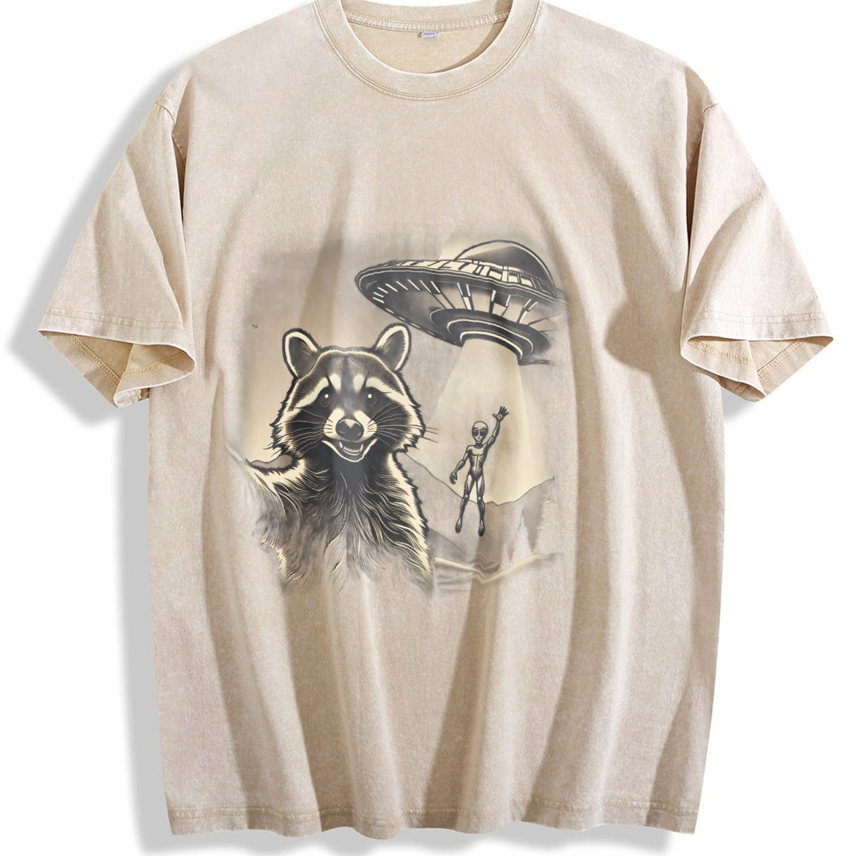 Raccoon UFO Selfie 90s Vintage Washed T-Shirt product image 1