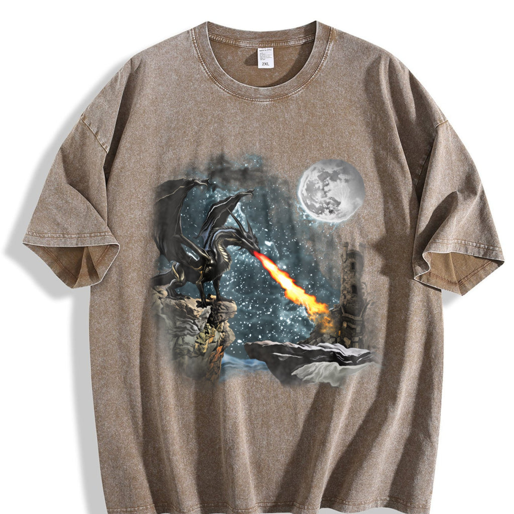 Dragon Castle Dark Art Vintage Washed T-Shirt product image 3