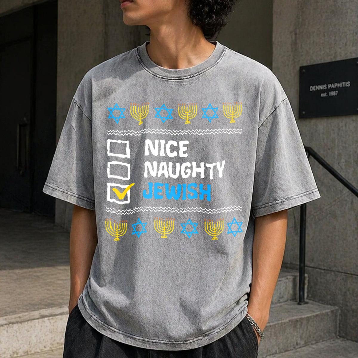 Nice Naughty Jewish Ugly Hanukkah Chanukah Jew Vintage product image 5