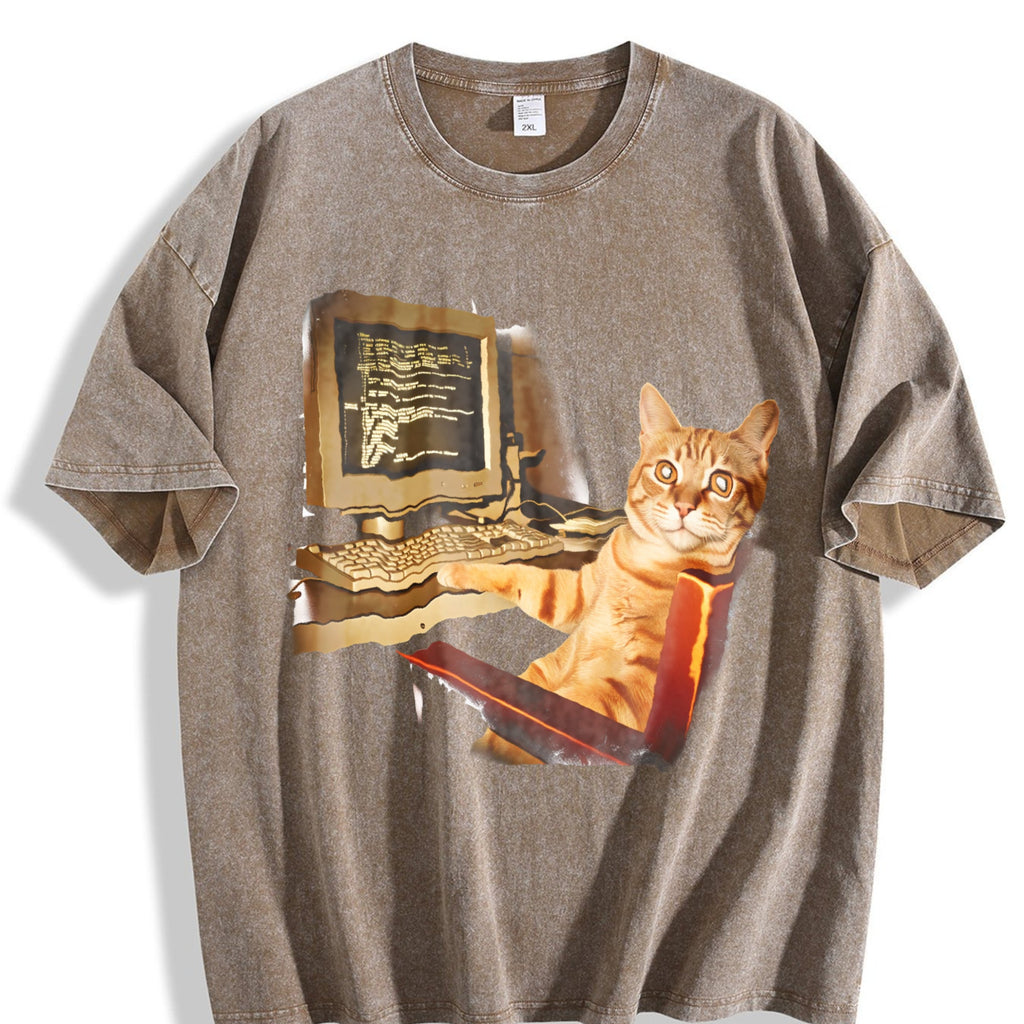 Funny Office Cat Working At Computer Meme Dtg Vintage product image 3