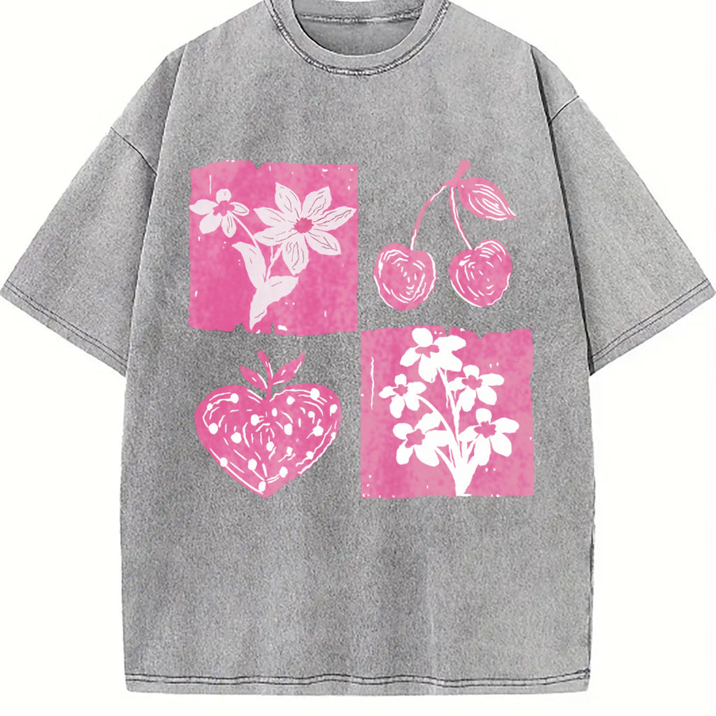 Pink Cherry And Fruit Vintage Washed T-Shirt product image 5