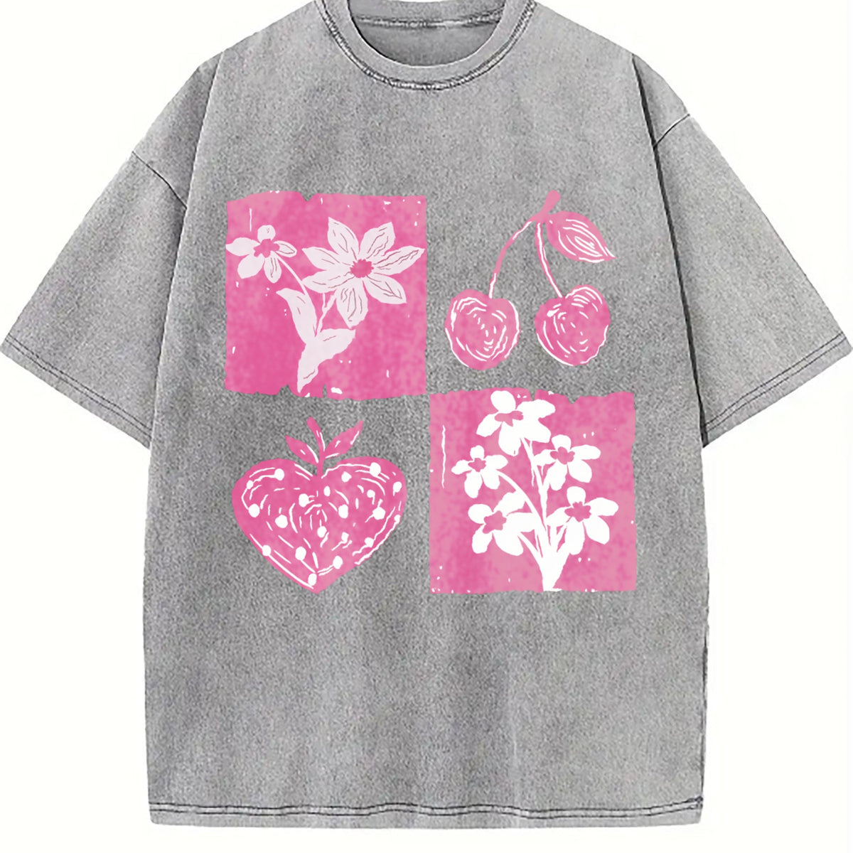 Pink Cherry And Fruit Vintage Washed T-Shirt product image 5