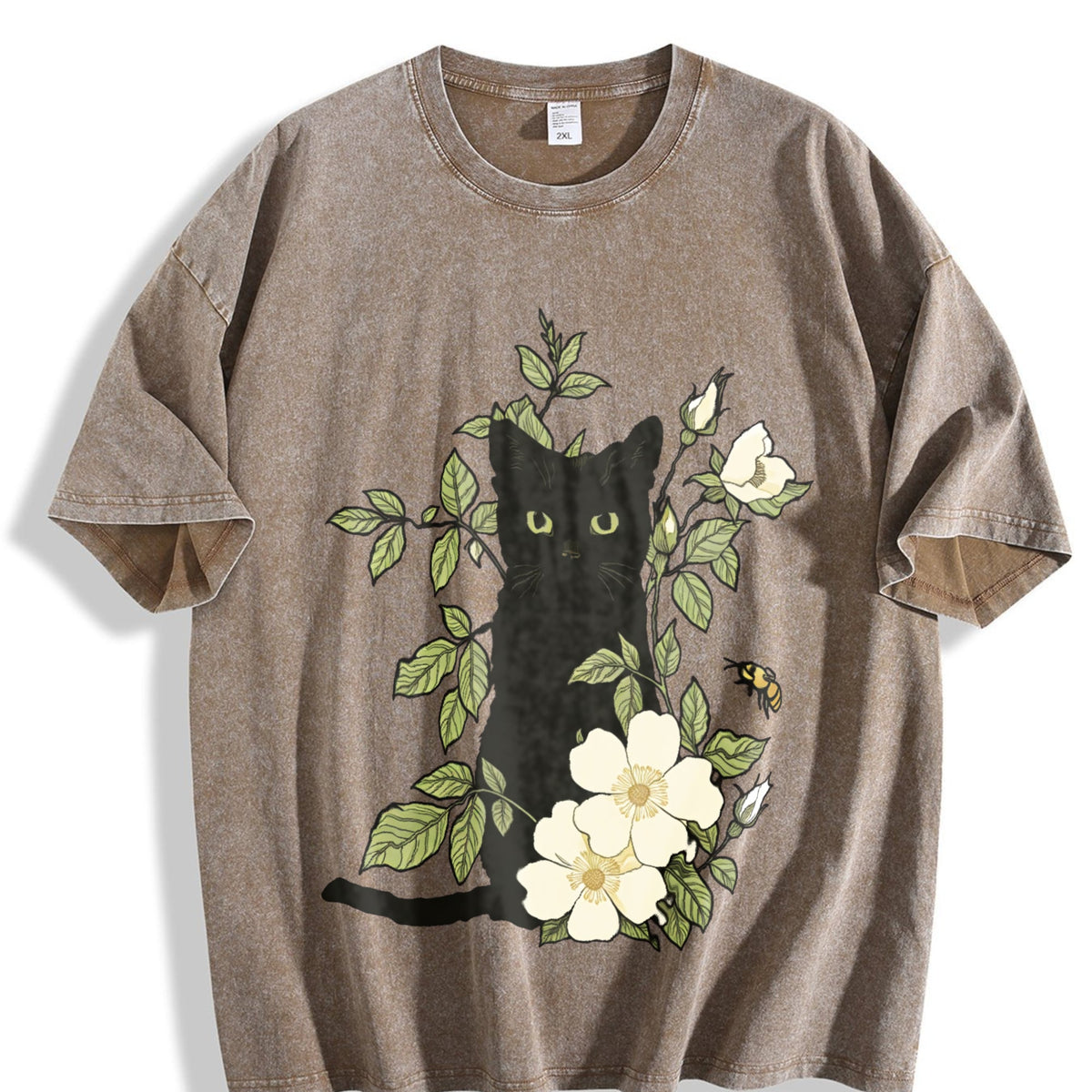 Animal Floral Cat Summer Vintage Washed T-Shirt product image 3