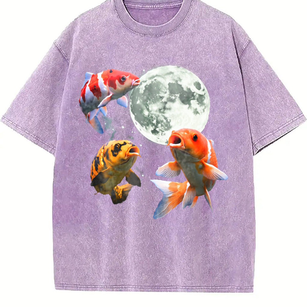 Koi Fish Howling At Moon 90s Vintage Washed T-Shirt product image 6