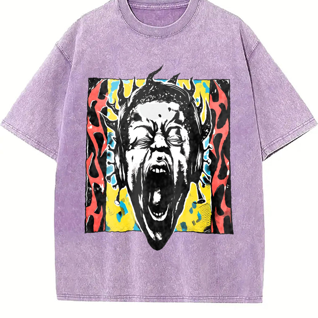 Unique Punk Flame Screaming Face Vintage Washed T-Shirt product image 6