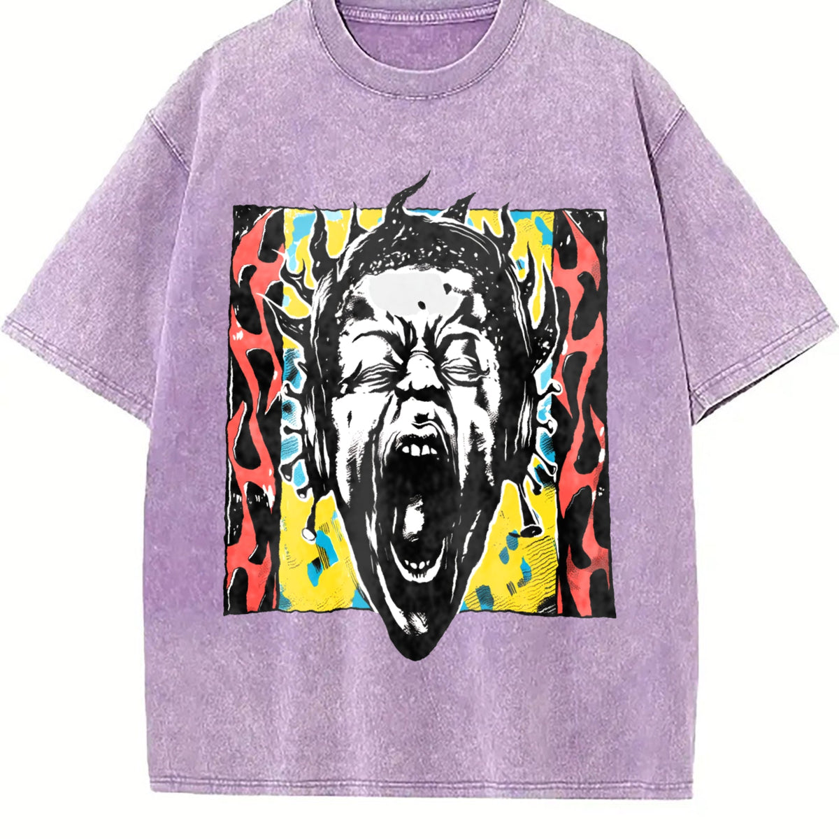 Unique Punk Flame Screaming Face Vintage Washed T-Shirt product image 6