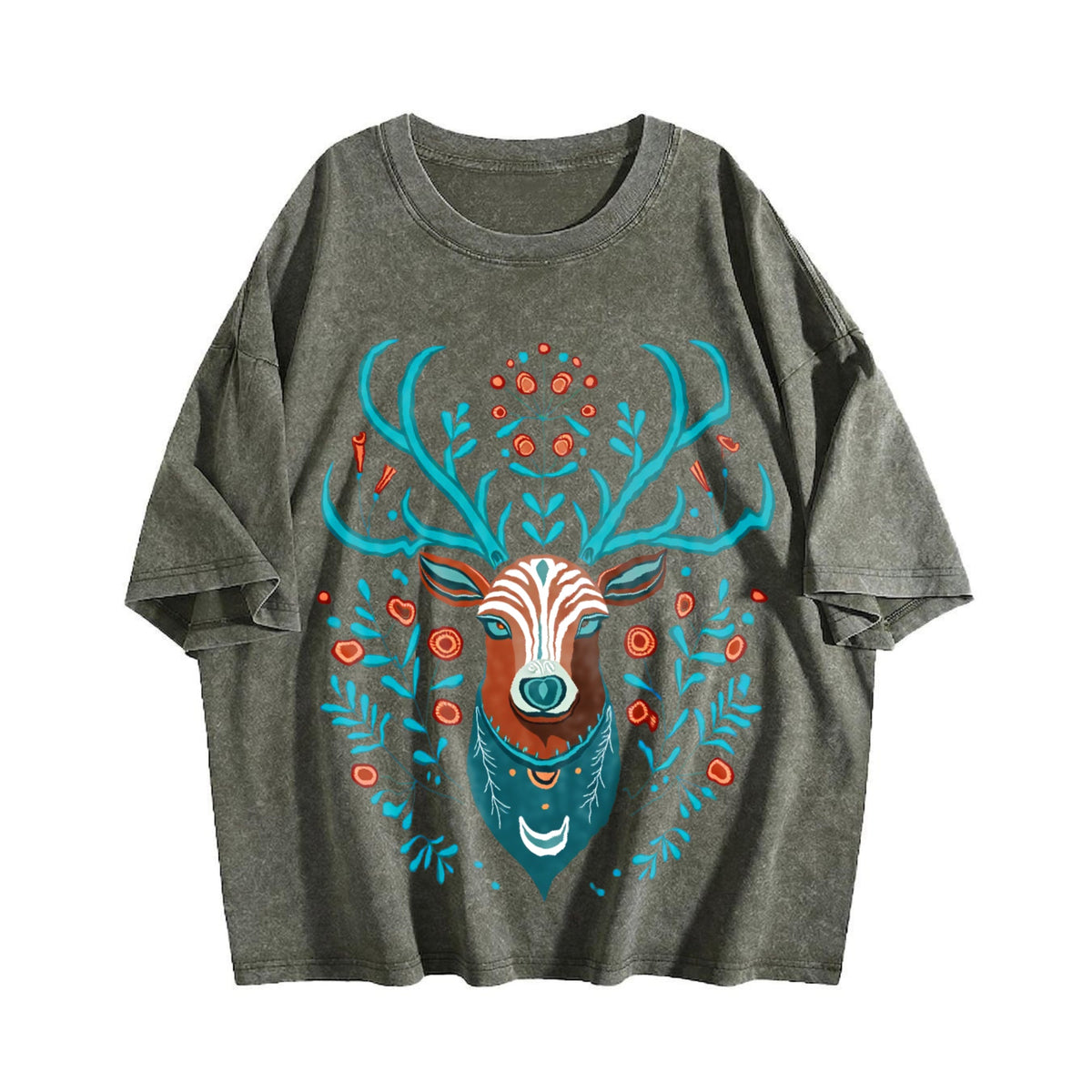 Animal With Faux Deer Head Vintage Washed T-Shirt product image 4
