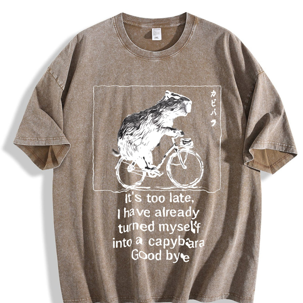 Funny Capybara Riding A Bicycle Vintage Washed T-Shirt product image 3