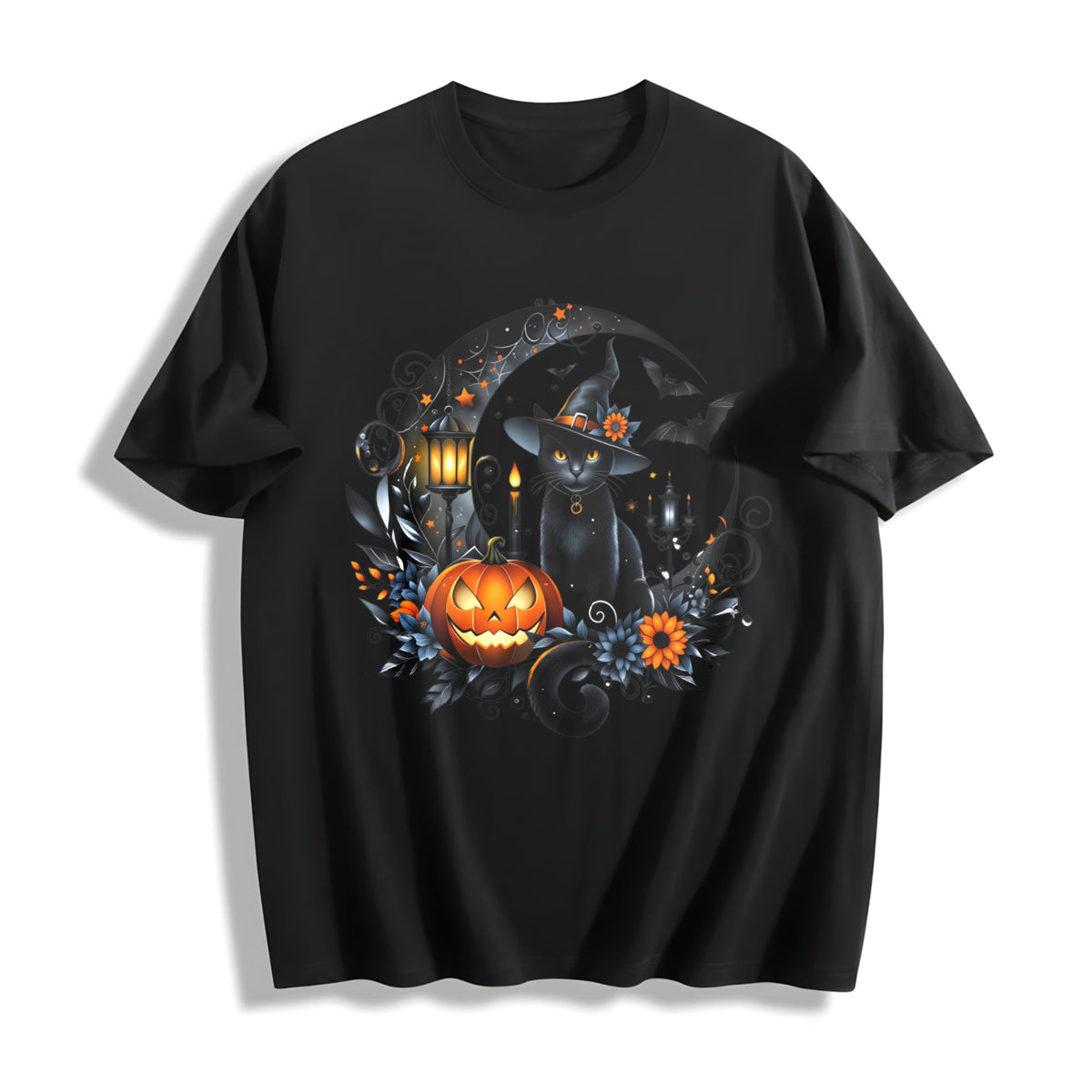 Gothic Witch Black Cat & Bats - Stretch With Spooky Pumpkin product image 1