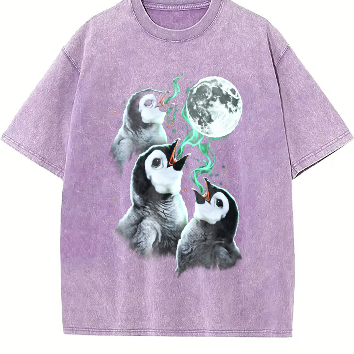 Penguin Howling To Moon 90s Vintage Washed T-Shirt product image 6