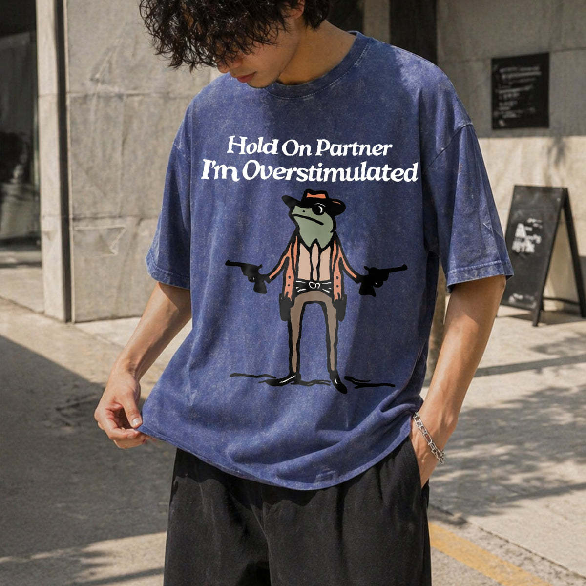 Hold On I'm Overstimulated Funny Vintage Washed T-Shirt product image 8