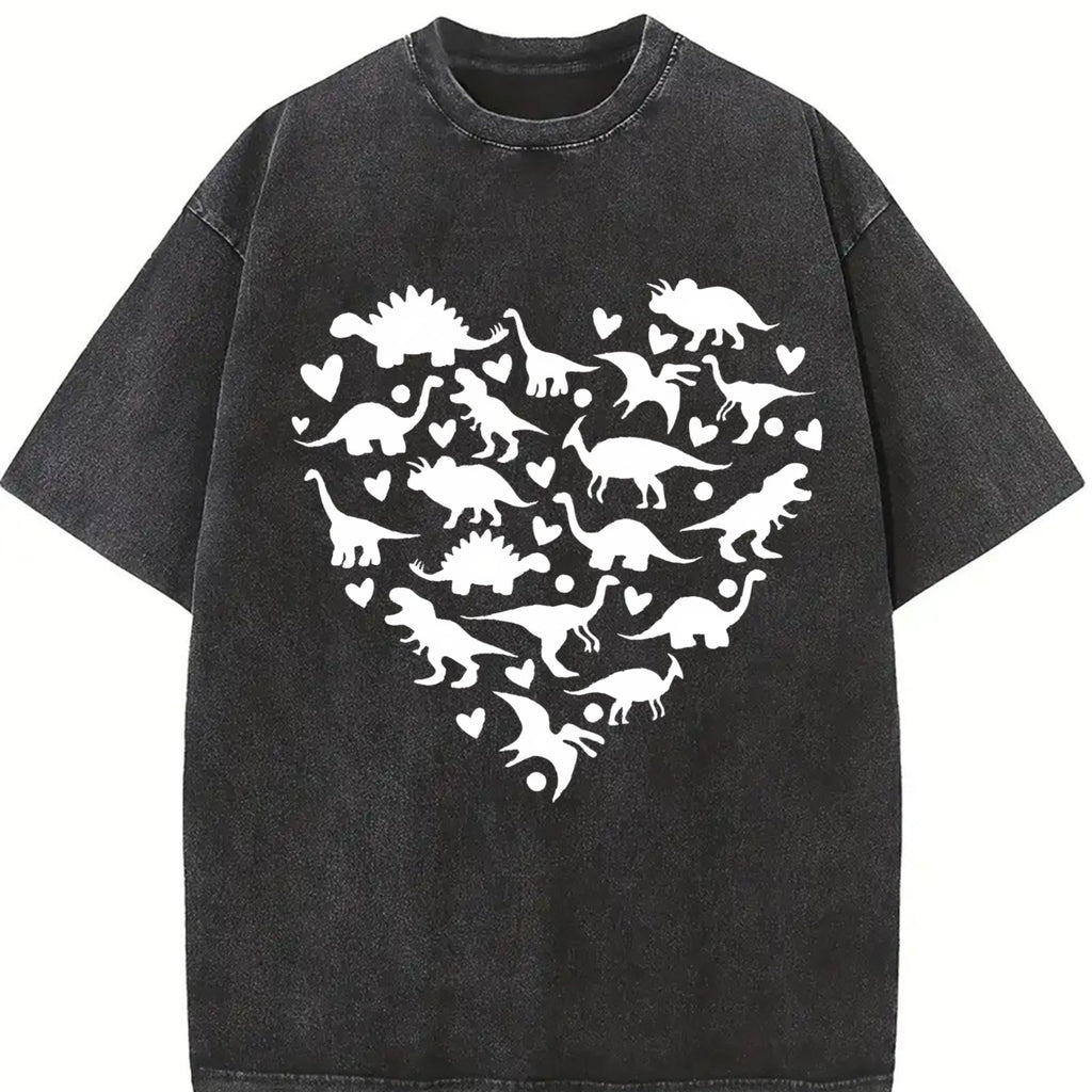 Heart-shaped Dinosaur Summer Vintage Washed T-Shirt product image 2
