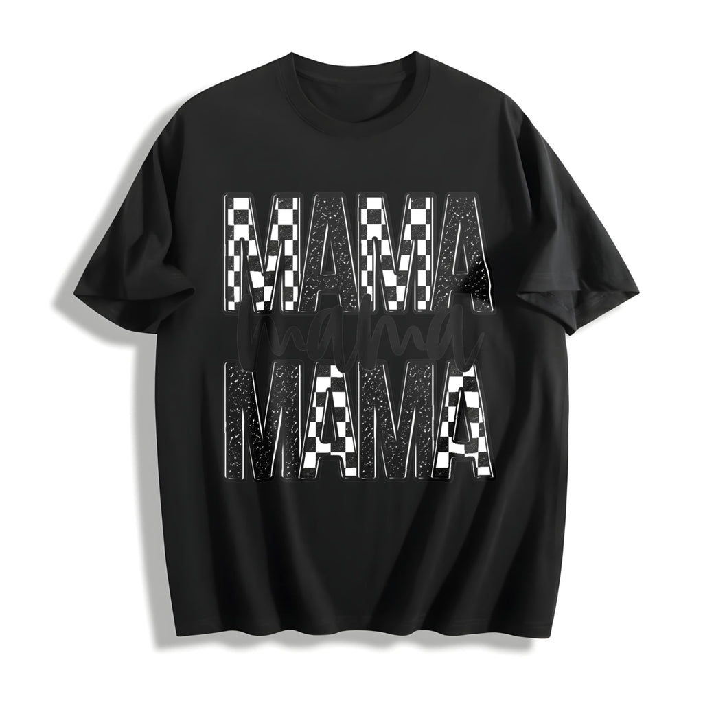 Checker & Faux Glitter 'mama' Completed Cotton T-Shirt product image 1