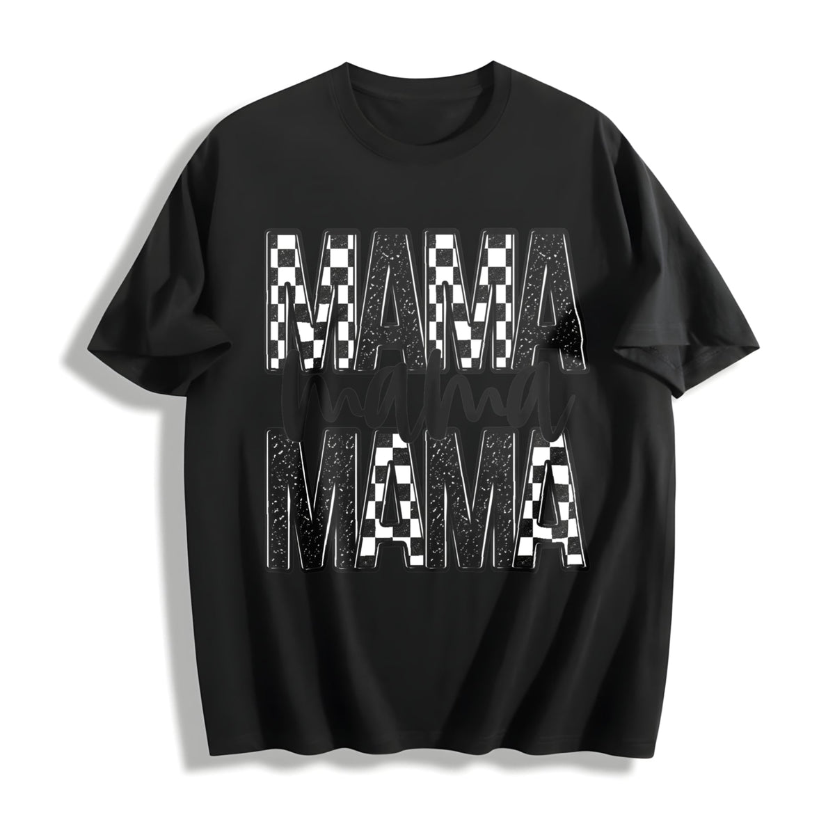 Checker & Faux Glitter 'mama' Completed Cotton T-Shirt product image 1
