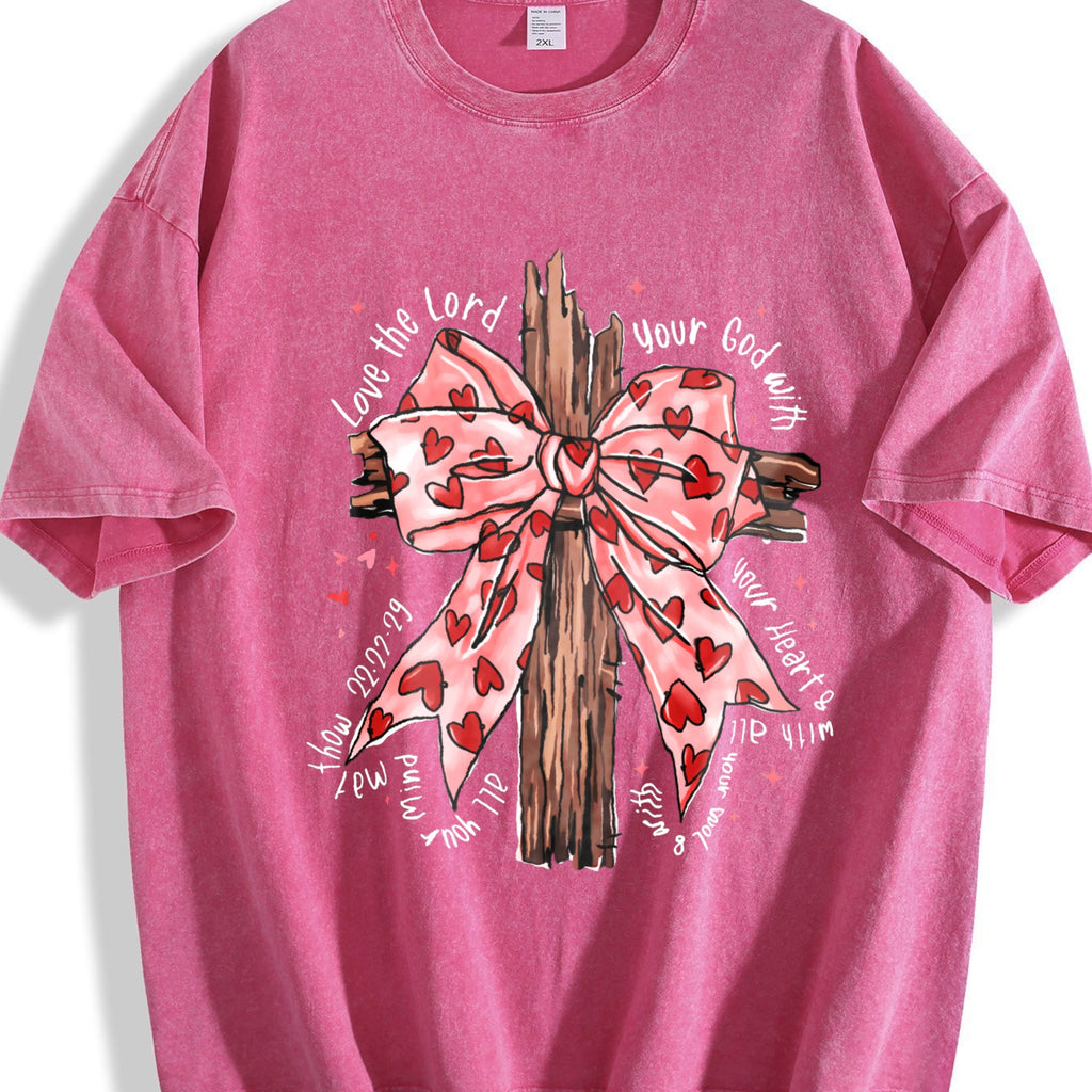 Faith Cross with Pink Heart Bow Vintage Washed T-Shirt product image 7
