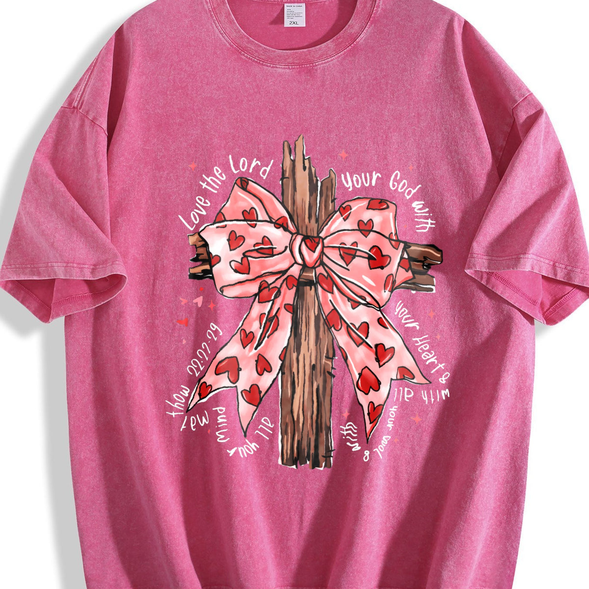 Faith Cross with Pink Heart Bow Vintage Washed T-Shirt product image 7