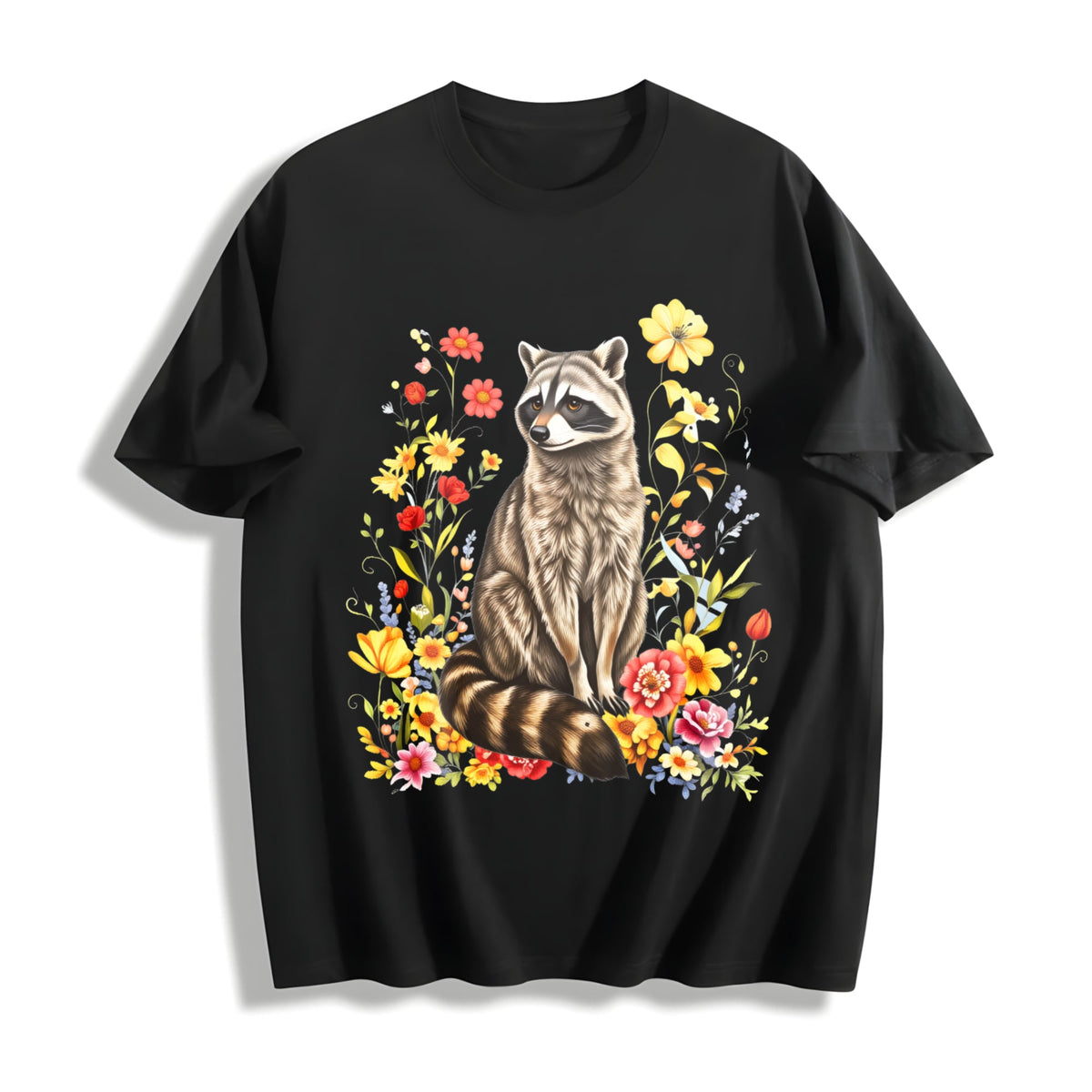 Cute Raccoon Floral Cotton T-Shirt product image 1