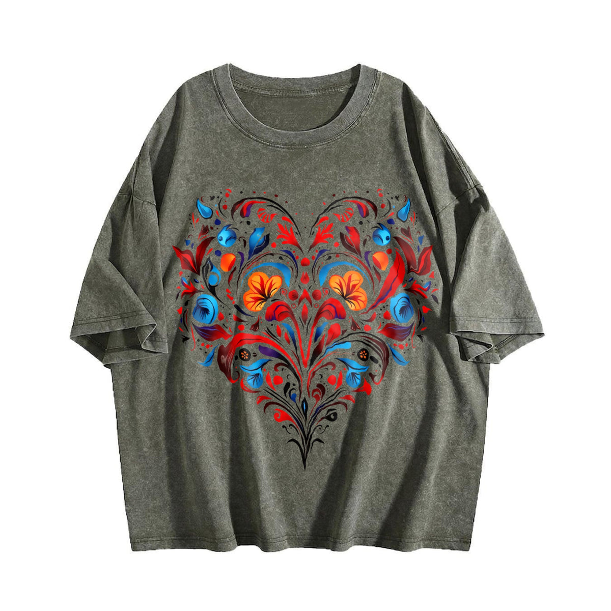 Bohemian Folk Art - Heart & Leaf Vintage Washed T-Shirt product image 4