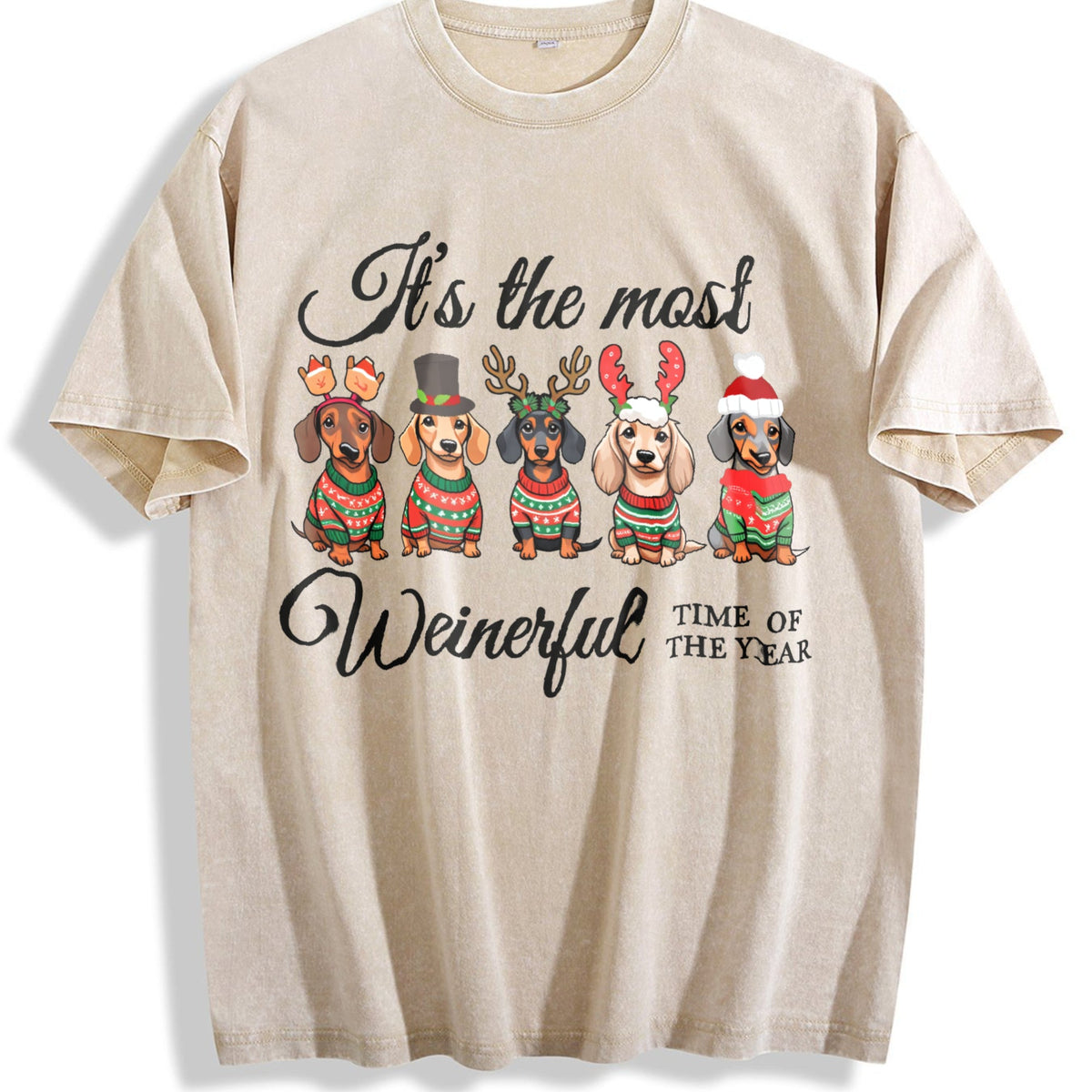 Dachshund Christmas Vintage Washed T-Shirt product image 1