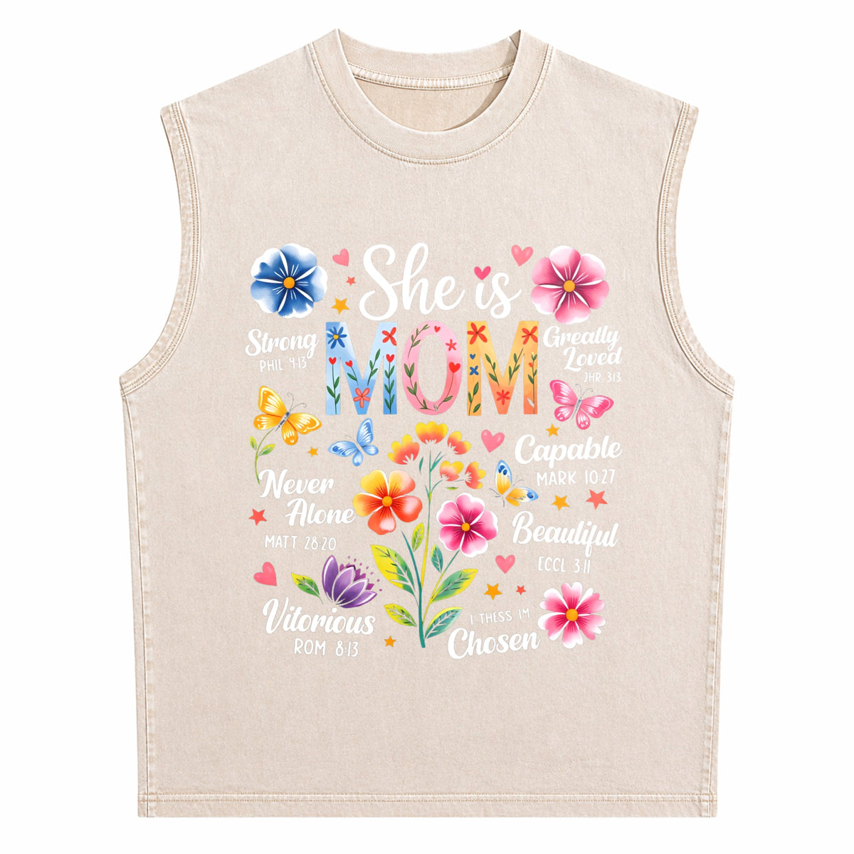 She Is Mom Bible Verses Christian Boho Floral Mother's Men's Washed Tank Top