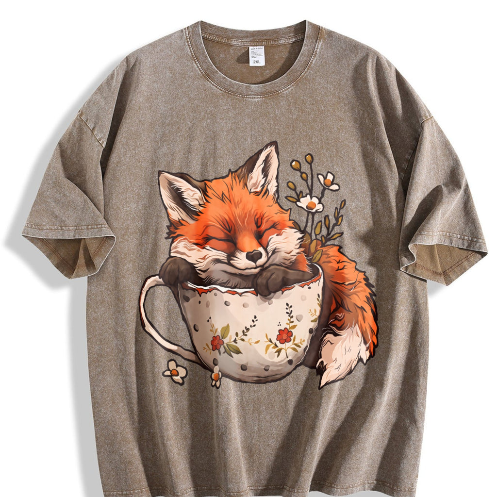 Winter : Little Fox Curled Up In A Floral Teacup Vintage product image 3