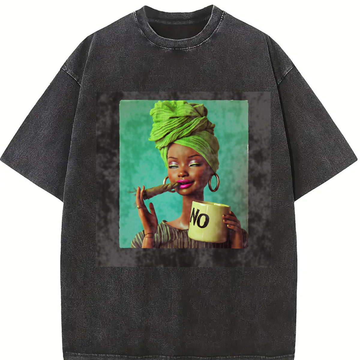 Sassy Doll with Green Head Wrap Vintage Washed T-Shirt product image 2