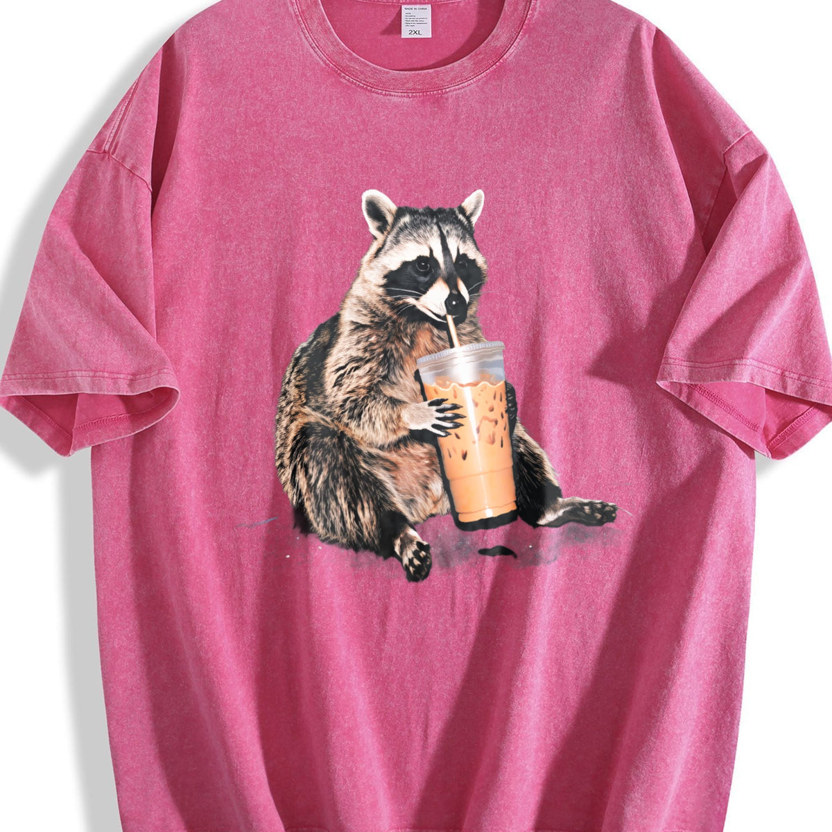 Raccoon Drinking Iced Coffee 90s Vintage Washed T-Shirt product image 7