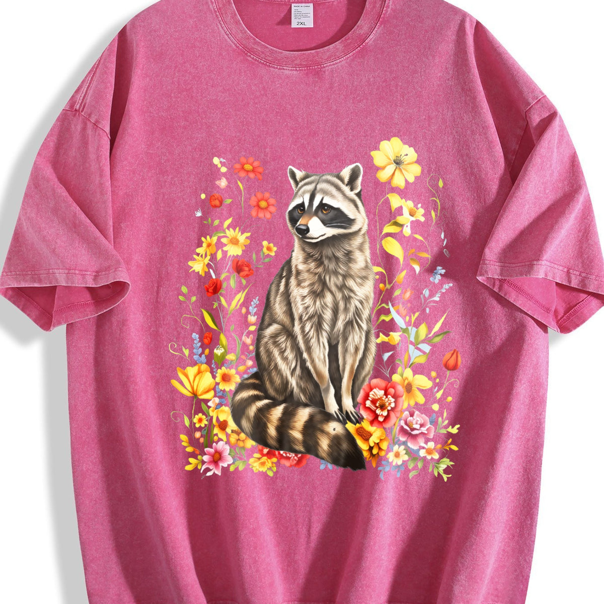 Cute Raccoon Floral Vintage Washed T-Shirt product image 7