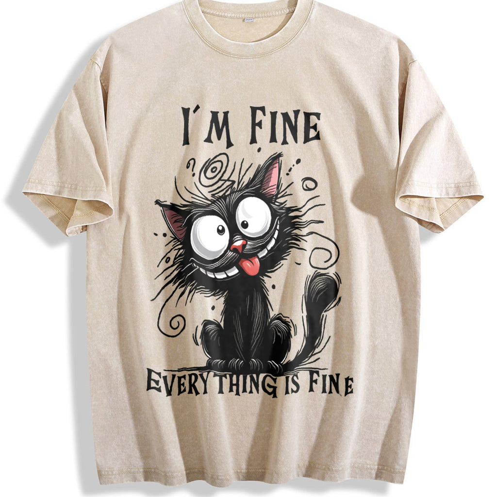 Animal Letter Cat Fine Summer Vintage Washed T-Shirt product image 1