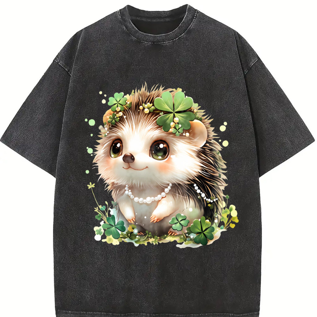 Summer : Hedgehog With Jewelry And Lucky Four-leaf Vintage Washed T-Shirt