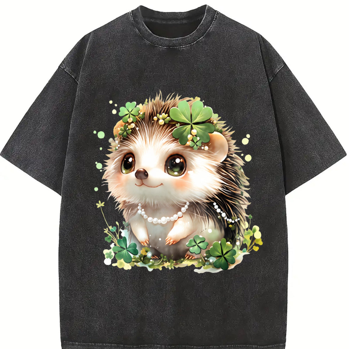 Summer : Hedgehog With Jewelry And Lucky Four-leaf Vintage Washed T-Shirt