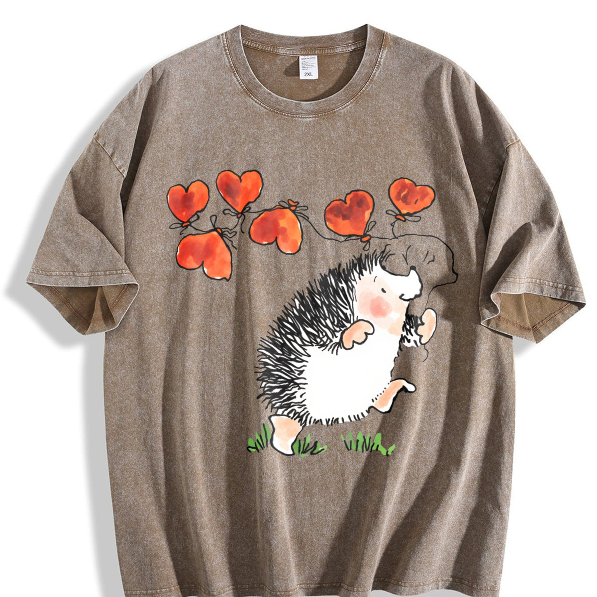 Hedgehog Holding Heart Vintage Washed T-Shirt product image 3
