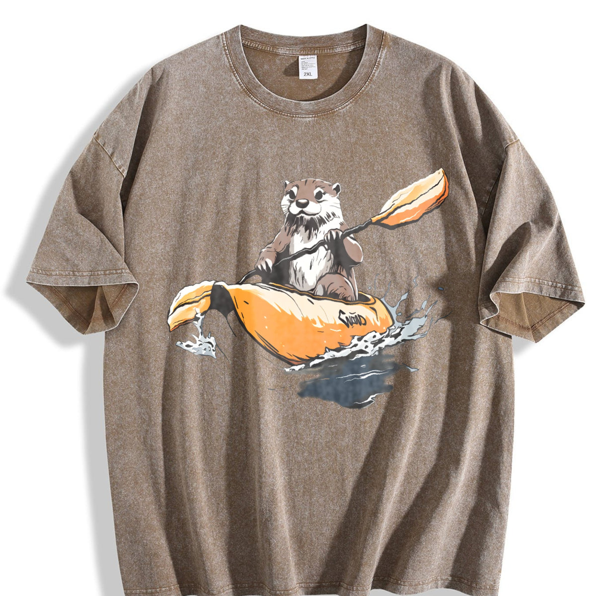Black With Otter Kayaking Vintage Washed T-Shirt product image 3