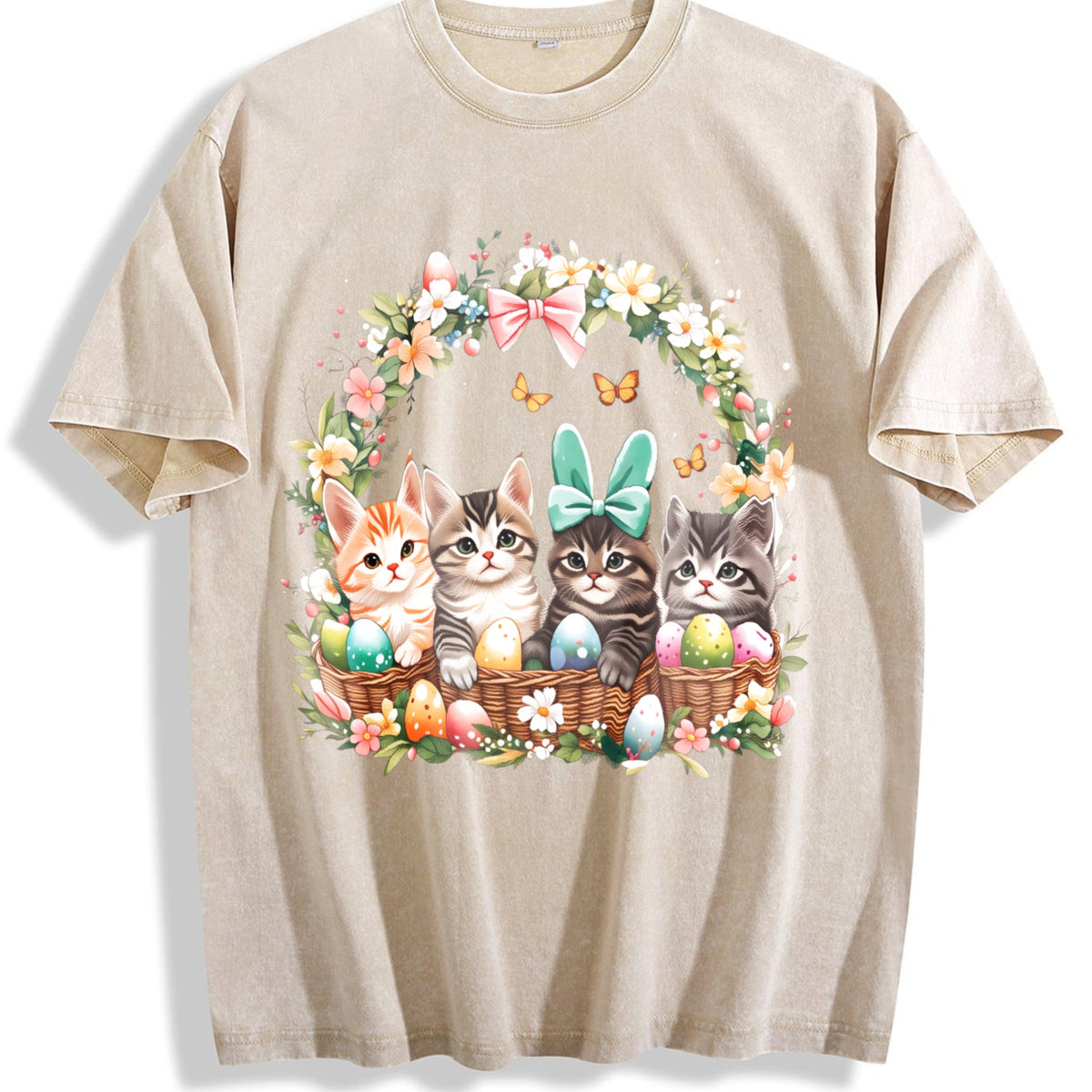 Ladies' Summer Cat In Easter Basket Vintage Washed T-Shirt product image 1