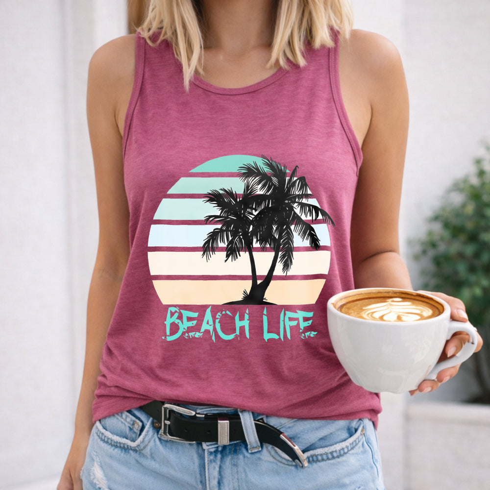 Island Vacation And Beach Life Letters And Palm Tree Women's Tank Top