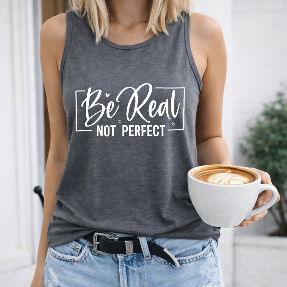 Be Real Not Perfect Racer - Vibrant Blue Motivational Letter Women's Tank Top