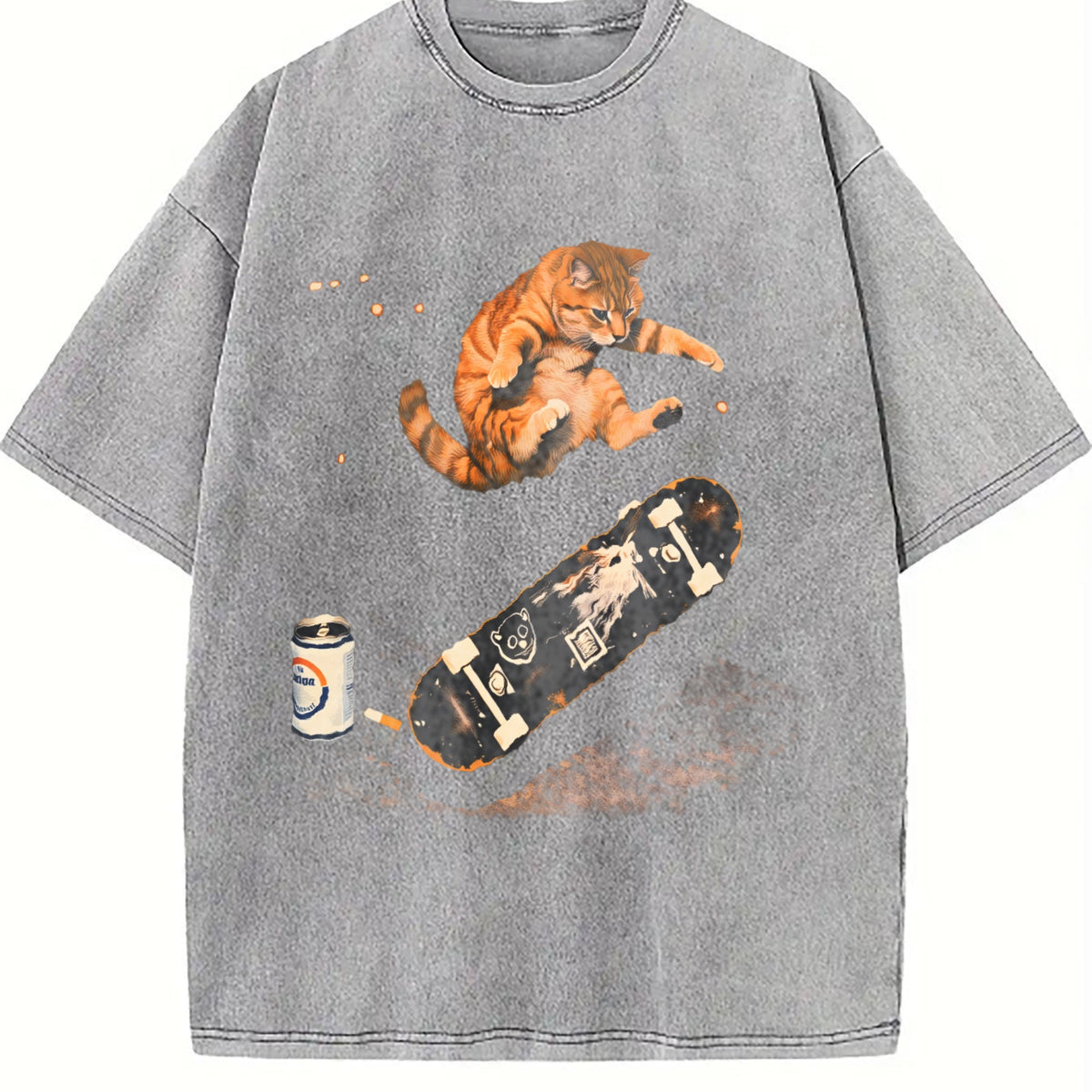 Skateboarding Cat Vintage Washed T-Shirt product image 5