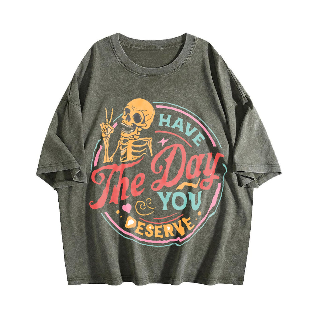 Skeleton Peace Sign Have The Day You Deserve Boxy Vintage product image 4