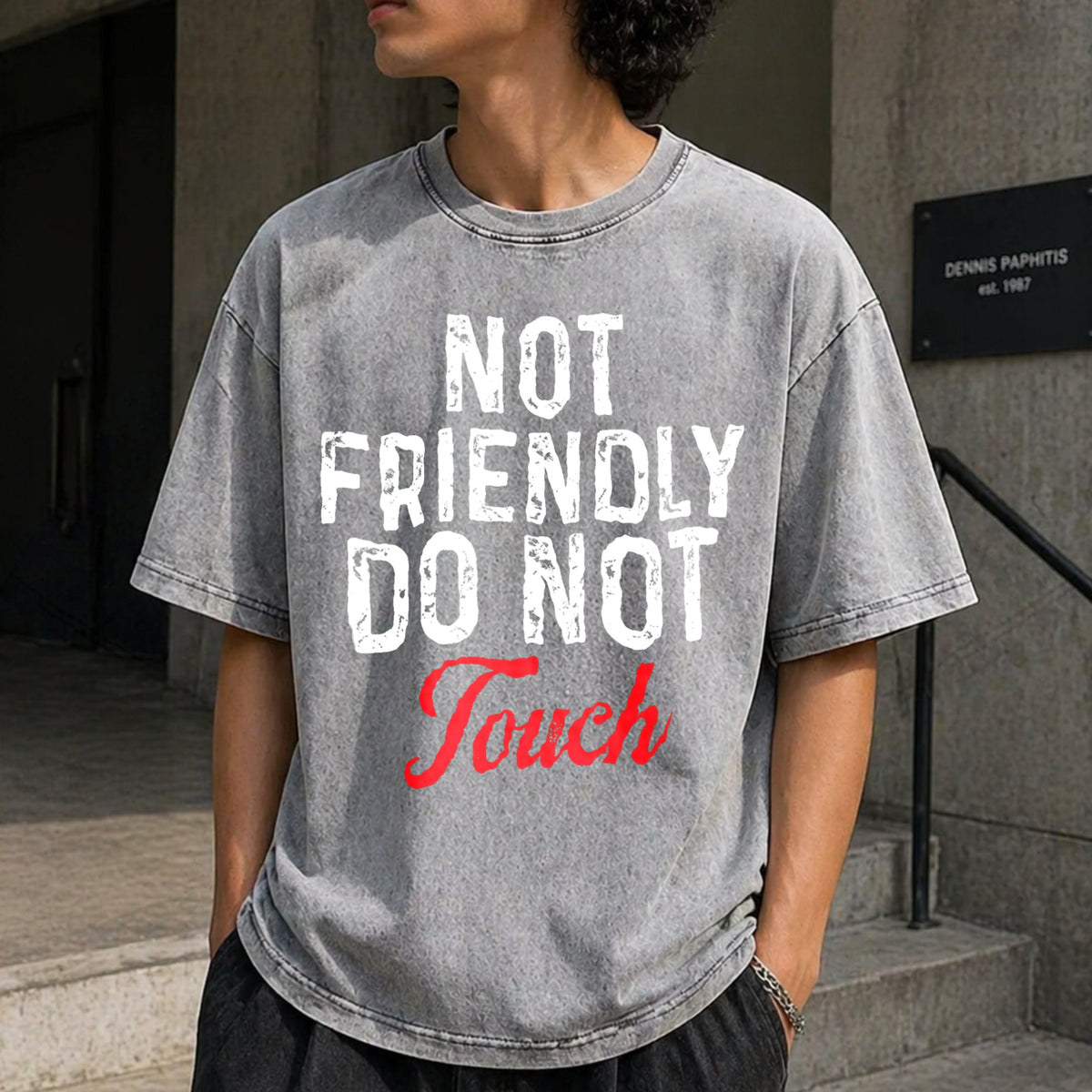 Not Friendly Do Touch Humorous Black Summer Vintage Washed product image 5
