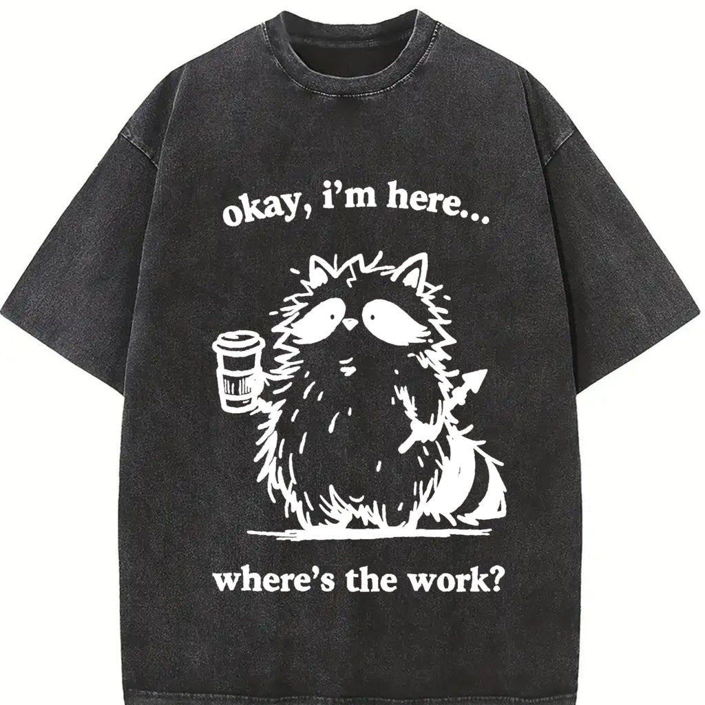 Cute Raccoon Work Coffee Vintage Washed T-Shirt product image 2