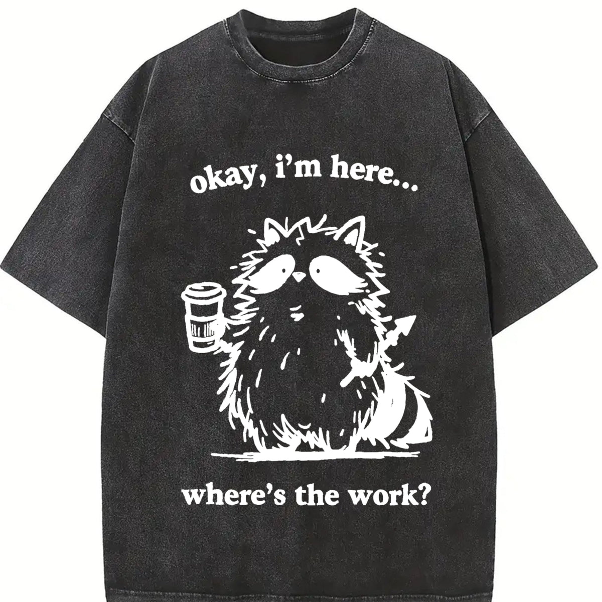 Cute Raccoon Work Coffee Vintage Washed T-Shirt product image 2
