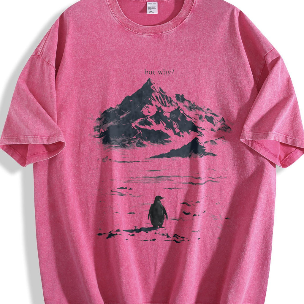 Lone Penguin Mountain Meme Vintage Washed T-Shirt product image 7