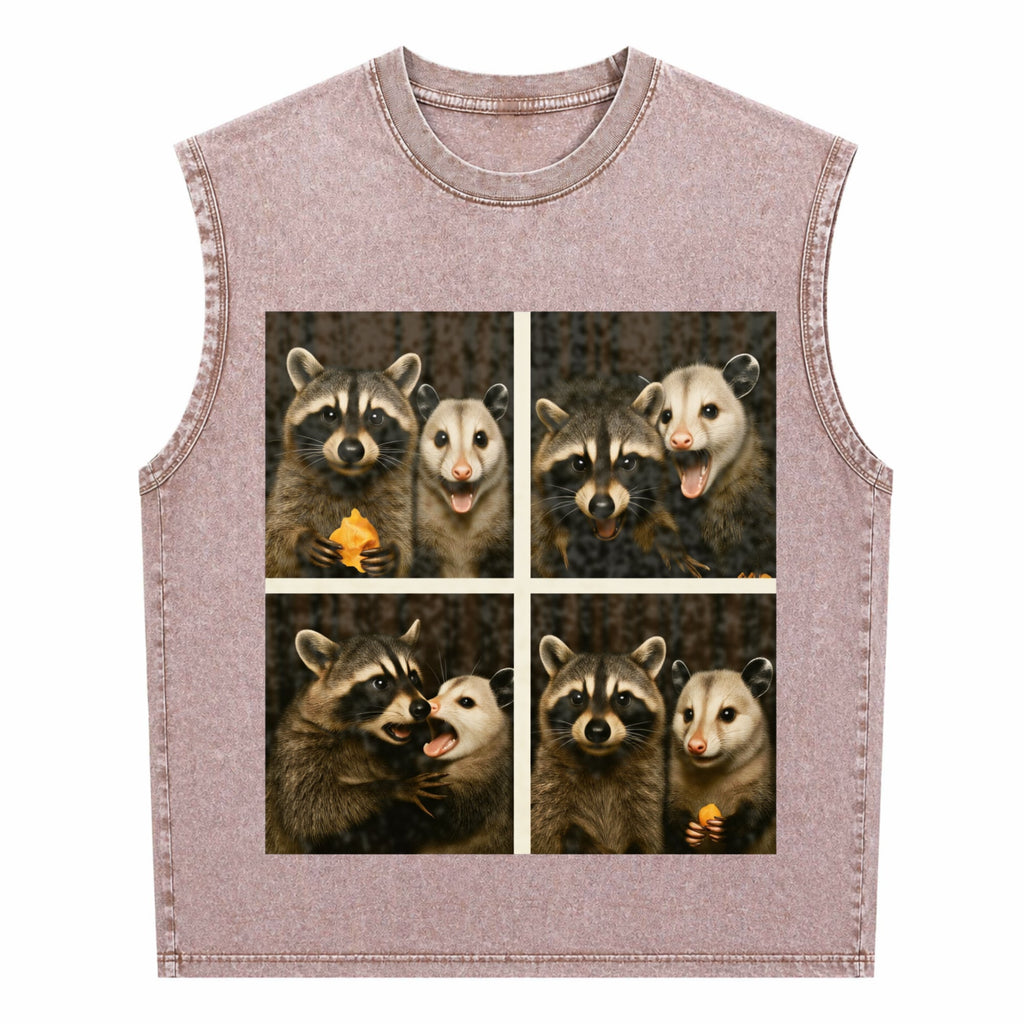 Funny Possum & Raccoon Photobooth Selfie - With 4 Animal Men's Washed Tank Top