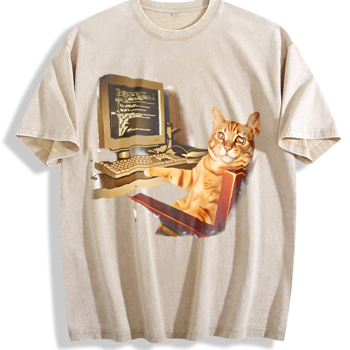 Funny Office Cat Working At Computer Meme Dtg Vintage product image 1