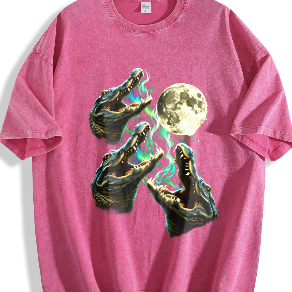 Crocodile Howling To Moon 90s Vintage Washed T-Shirt product image 7