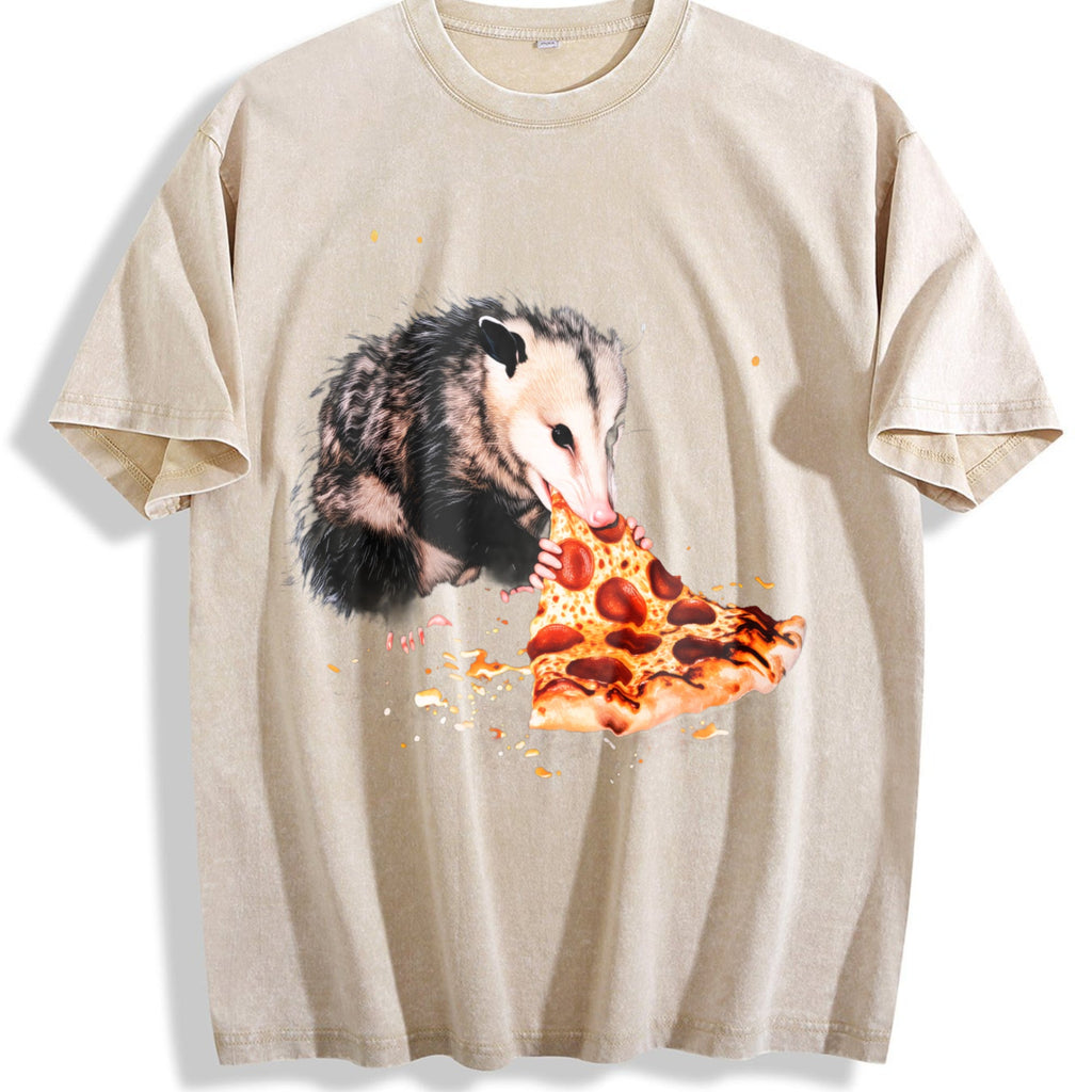 Opossum Eating Pizza Vintage Washed T-Shirt product image 1